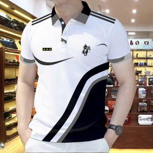 Summer Simple Casual Polo Shirt Fashion Stripes Businesspolo Shirt for Men Baju Lelaki Formal Comfortable Breathable Short Sleeve