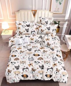 3-in-1 Bedsheet Set: Premium Canadian Cotton Fully Garterized for Single Queen and Double Beds - Makapal No Lukot No Gusot includes Pillow Cases w/ Cute Dogs design