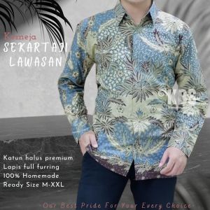 KEMEJA BATIK PRIA LENGAN PENDEK LAPIS FURING MOTIF SEKARTAJI LAWASAN FLORIST