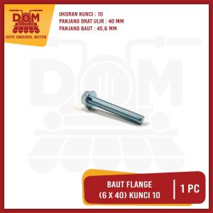 Baut flange 6 x 40 Kunci 10 Per Pcs (PSP) Baud Mur Flang Ring Topi 6 mm Panjang 40 mm Kepala 10
