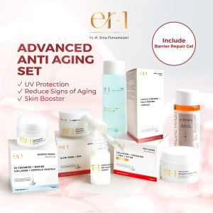 er-1 by dr. Erna Advanced Anti Aging Set 6 Pcs  - Paket Skincare Kerutan - Serum Night Cream Day Cream Sunscreen Facial Wash Cleanser Toner Wajah