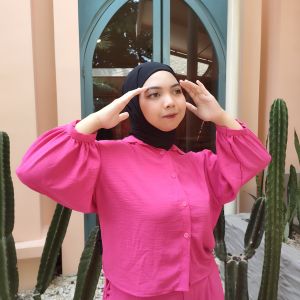 Kemeja Balon Crinkle polos Oversize atasan wanita