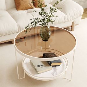 ins simple modern round coffee table living room household tempered glass slate double-layer coffee table
