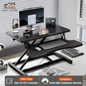 SOFTHOME 32 Inch Laptop Work Desk Lift Desk 2-Layer Standing Lifting Computer Desk with Keyboard Tray