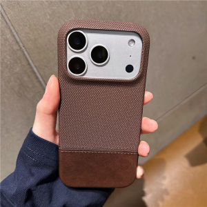 Luxury PU Leather Sew On Nylon Fabric Case For iPhone 17 Air 16 15 14 13 12 Pro Max Plus Frameless Breathable Shockproof Cover