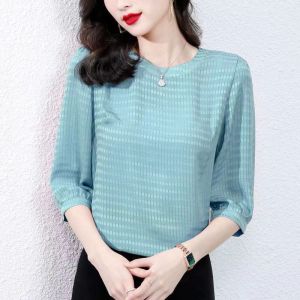 3/4 Shirt Women New Style 2023 Fashion Summer Top Chiffon Design Casual Style Solid Color Slimming Thin Top Trend