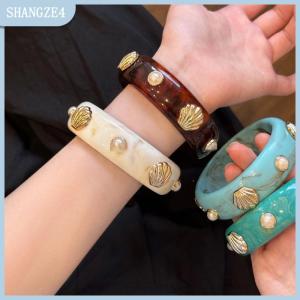 【SHANGZE4】 Bohemian vỏ nhựa braclets cho phụ nữ hình học hyperbole cổ điển Bangles trang sức thời trang thanh lịch Acrylic pulseras