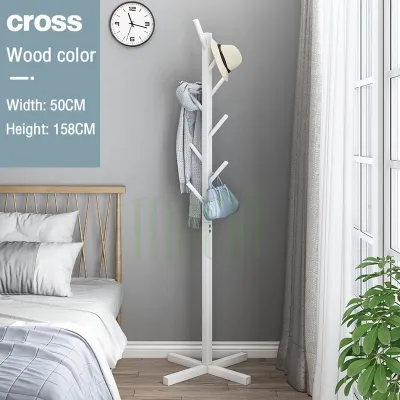 [On Hand] Shira Bag Rack Stand White/Brown/Wood Bamboo Coat Rack Stand With 8 Hooks Coat Rack Bag Organizer