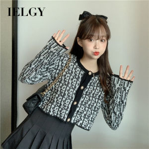 IELGY Little Fragrant Short Top Women Cardigan Jacket Loose Korean Style Long Sleeve Knitwear Trend
