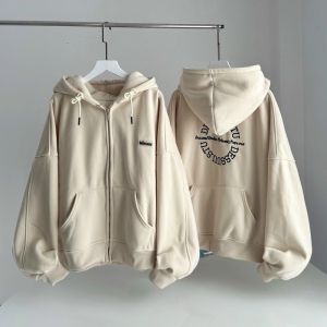 Áo Khoác Thun Thêu Chữ DESSUU STU Phối Túi Kiểu Rộng  Nam Nữ -  Áo Hoodie Có Khóa Kéo Zip Có Nón 2 Lớp Thu Đông