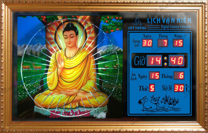 Đồng hồ Lịch Vạn Niên điện tử treo tường - tranh Phật Tổ hào quang ...