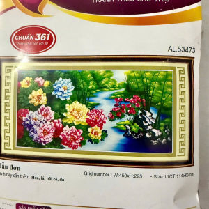 Tranh thêu chữ thập HOA MẪU ĐƠN 114x62cm chưa thêu 53473
