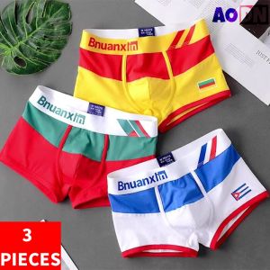 SHUNAICHI 3Pcs/Lot Trendy Cotton Mens Boxer Panties Colours of national flag Male Boxer shorts mens underwear cuecas cazoncillos