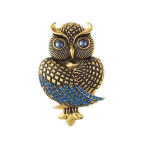 Mystical Owl Rhinestones Pin Sturdy Metal Construction Vintage Charm Ideal for Her or Him
