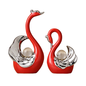 คู่ของรูปปั้นเป็ดที่สง่างามเครื่องประดับเซรามิกตกแต่งบ้านด้วยโคมไฟตกแต่งโต๊ะทำงานสำหรับห้องนั่งเล่นวงกลม