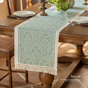 【In stock】4-10 Seaters Green Cotton And Linen Table Runner Nordic Simple Waterpoof And Stain Resistant Tablecloth Suitable for Home Decoration TV Coffee Table Cover Towel Table Mat