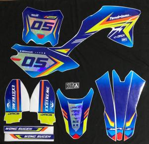 Decal Sticker KLX BF Motif Racing Biru Kuning Hologram