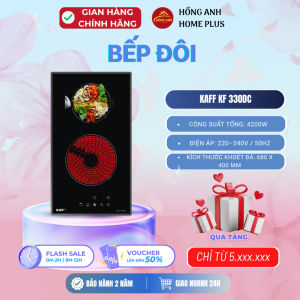 Bếp domino điện Kaff KF 330DC mặt kính Schott Ceran 2 vùng nấu hồng ngoại điều khiển cảm ứng