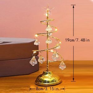 Crystal Christmas Tree LED Night Light Electroplated Iron Art Tabletop Decoration Luminous Crystal Ornament Festive Home Decor Christmas Gift Living Room Desk Lamp