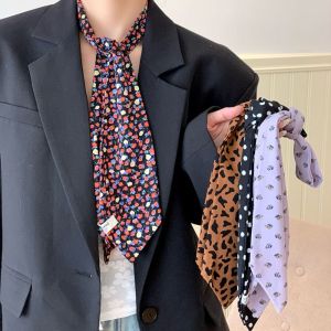 DRESSPLUS Printed Floral Scarf Leopard Print Ribbon Shirt Tie Elegant Korean Style Polka Dot Scarf Sun Hat Trim Decoration