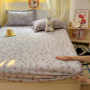 1pc Flower Printed Fitted Bed Sheet Washed Cotton Cartoon Bedsheet with Elastic for Kids Single/Queen/King Mattress Protector