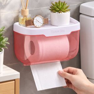 Cod New Wall Mounted Waterproof Tissue Box Bathroom Tissue Storage Organizer Toilet Paper Holder Plastic No Drill Phone Rack For Bathroom