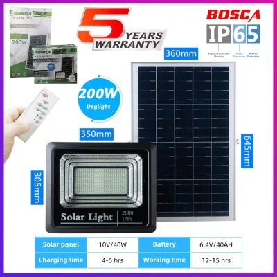 BOSCA 5 Year Warranty 200W Heavy Duty Solar Led Outdoor Flood Light Street Lamp IP65 Waterproof With Remote BOSCA-S01