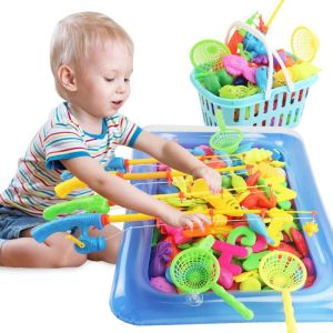 39/10PCS Children Fishing Toys Magnetic Fishing Game Rod Fish Hook Kids Inflatable Pool