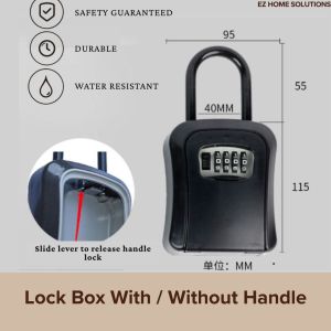 Heavy-Duty Wall Mount & Handle Lock Box with 4-Digit Combination–Secure Key Storage for Home Office