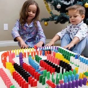 120Pcs Rainbow Wooden Domino Blocks