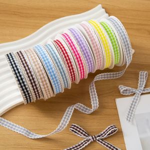 CRUSHES 10 Yard Plaid Ribbon Gift Wrapping Bouquets 1CM Korean Ribbons Creative Easy Cut Gingham Ribbons Flower Bouquet Wrapping
