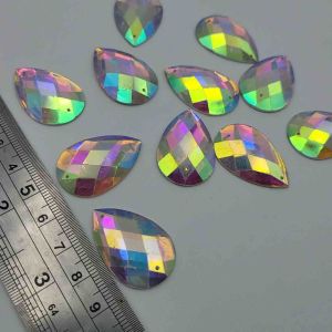 DIAMON RESIN KRISTAL MOTIF BENTUK TETES BESAR UKURAN 20X30 MM WARNA PUTIH PELANGI AB KUALITAS BAGUS KILAU PER LUSIN