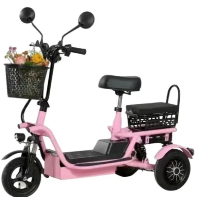 Pink Single Motor Electric Tricycle Folding Mobility Scooter Three Wheel E-Tricycle 2 Seat Battery Powered Vehicle For Women Elderly Children Parent Child Compact Lightweight Easy Ride With Storage Basket Home Pick Up OutdoorElectric Bicycle EZBike