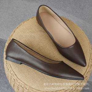 Free Shipping WomenS Pure Brown Shallow-Toe Flats Pointed-Toe Low-Heeled Casual Work Shoes In Stock