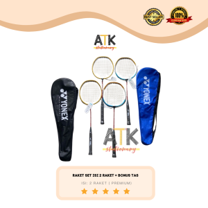 Raket Badminton Murah Sepasang Isi 2 + Tas  Raket Bulutangkis atk