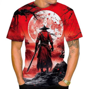 [Local Stock] VCC Japanese Ninja Print T Shirt For Men Summer Samurai Sakura Pattern Casual O-Neck Short Sleeve Fashion Trend Clothing Mens Tops