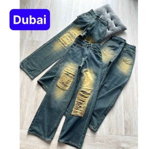 QUẦN ỐNG RỘNG WASH RÁCH MÀU NÂU VÀNG QUẦN JEANS CẠP CAO HIP HOP PHONG CÁCH SÀNH ĐIỆU - DUBAI FASHION