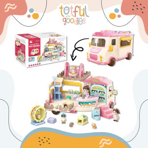 Kids LOVELY PET BUS HOUSE Dollhouse Play Pretend Role 2-in-1 Mini Scene Gift Girl Toy Playset