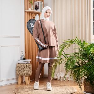 One Set Baju Setelan Olahraga Stella Crop Top Batwing List Atasan Legging Rok by atalya hijab