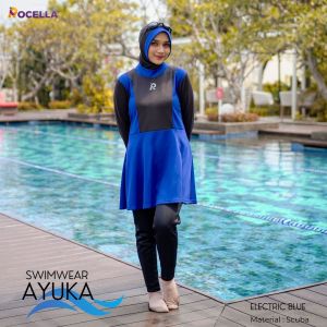 Baju Renang Swimwear Ayuka Rocella | Pakaian Renang Wanita Muslim Dewasa Model Cantik dan Manis Terbaru | Baju Berenang Muslimah Hijab Premium Polos