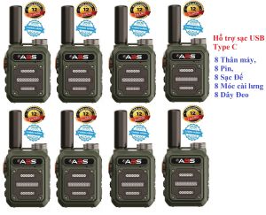 Bộ 8 Bộ đàm Mini Phong cách Quân đội ABS G63 bền bỉ (Sạc đế Hỗ trợ sạc USB Type C Pin Trâu Thiết kế đẹp)