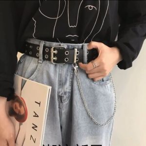 Alex Mall COD H-#39 Female punk rock double studded hip-hop style belt with fashionable and unique chain
