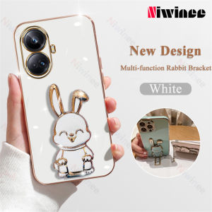 NIWINEE Ốp Lưng Giá Đỡ Thỏ Silicon Mềm Ốp Điện Thoại Cho Realme 10 Pro +/10 Pro Plus/10 Pro 5G/10 4G Ốp Lưng Giá Đỡ Mạ Sang Trọng