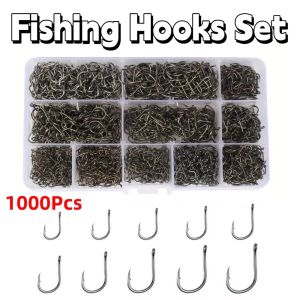 GOXBERK 1000Pcs Durable Fishing Hooks Set Carbon Steel Size 3-12 Barbed Fishing Hooks Multi-Purpose Fishing Tools Fishing Fixed Hooks Sea Tackle Accessories