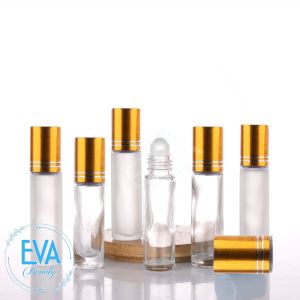 Set 10 Chai Rỗng Chiết Nước Hoa Thuỷ Tinh Trắng 10 Ml Dạng Bi Lăn Tiện Lợi Nắp Vàng SP004824