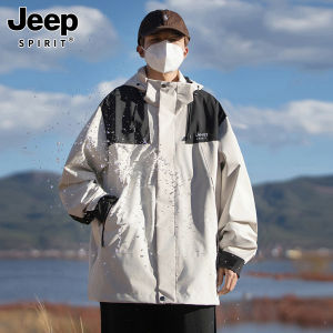 Jeep Spirit Explosions Mens and Womens Outdoor Single-layer Jackets with Detachable Hats Hiking Clothes Jackets Windproof and Waterproof Functions