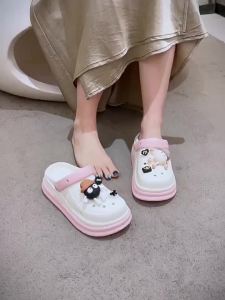 [Free Shipping] WomenS Summer Cute Coal Ball Color-Blocked Thick-Soled Height-Increasing Two-Way Wear Closed-Toe Non-Slip Sandals And Slippers