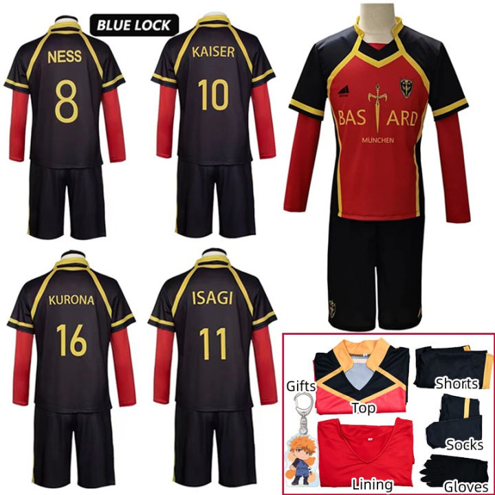Anime Blue Lock Bastard Munchen Cosplay Costume Yoichi Isagi Red Uniform Ness Football Jersey Kaiser Kurona Men Boys