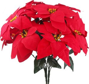 4 Pcs Artificial Poinsettia Bushes Poinsettias Artificial Christmas Flowers Red Fake Silk Poinsettia Flowers Poinsettia Floral Bouquet for Xmas Tree Fillers Home Table Centerpiece Holiday