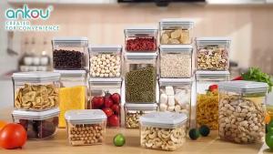 Ankou Airtight 1 Touch Button Clear Container With Scoop and Holder 2000ml Square (Bundle of 4)